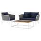 Stance 3 Piece Outdoor Patio Aluminum Sectional Sofa Set, Fabric Aluminium, White Navy 15345