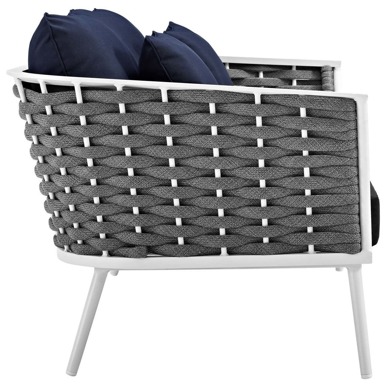 Stance 3 Piece Outdoor Patio Aluminum Sectional Sofa Set, Fabric Aluminium, White Navy 15345
