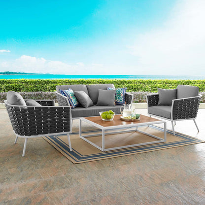 Stance 4 Piece Outdoor Patio Aluminum Sectional Sofa Set, Fabric Aluminium, White Grey Gray 15346