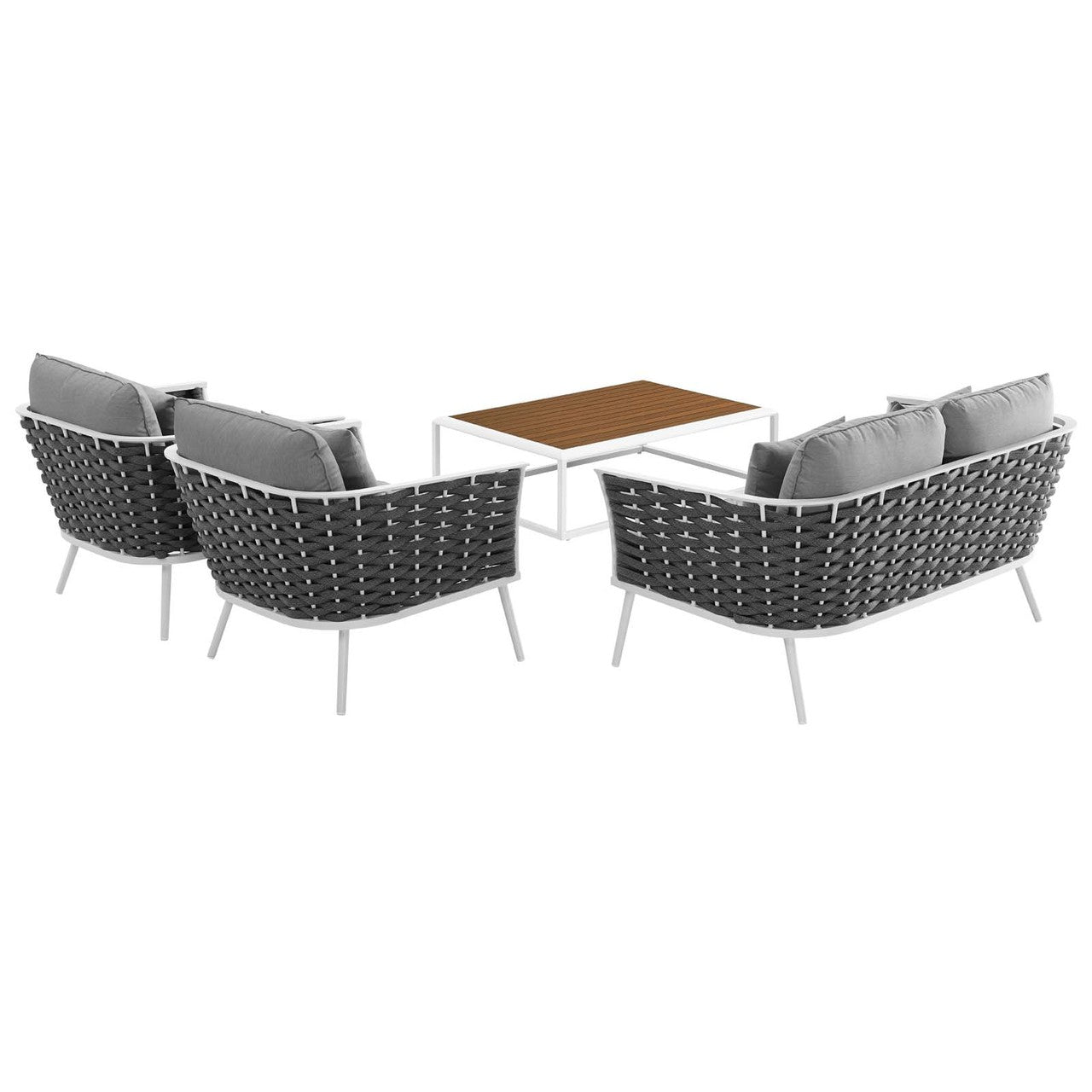 Stance 4 Piece Outdoor Patio Aluminum Sectional Sofa Set, Fabric Aluminium, White Grey Gray 15346