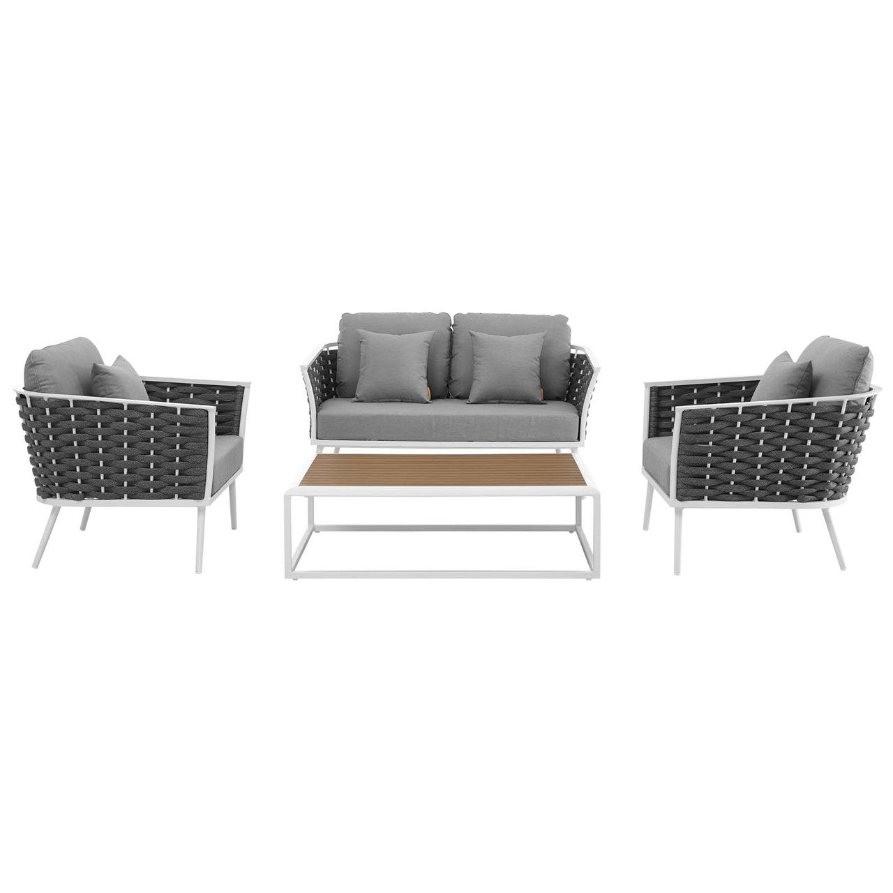 Stance 4 Piece Outdoor Patio Aluminum Sectional Sofa Set, Fabric Aluminium, White Grey Gray 15346
