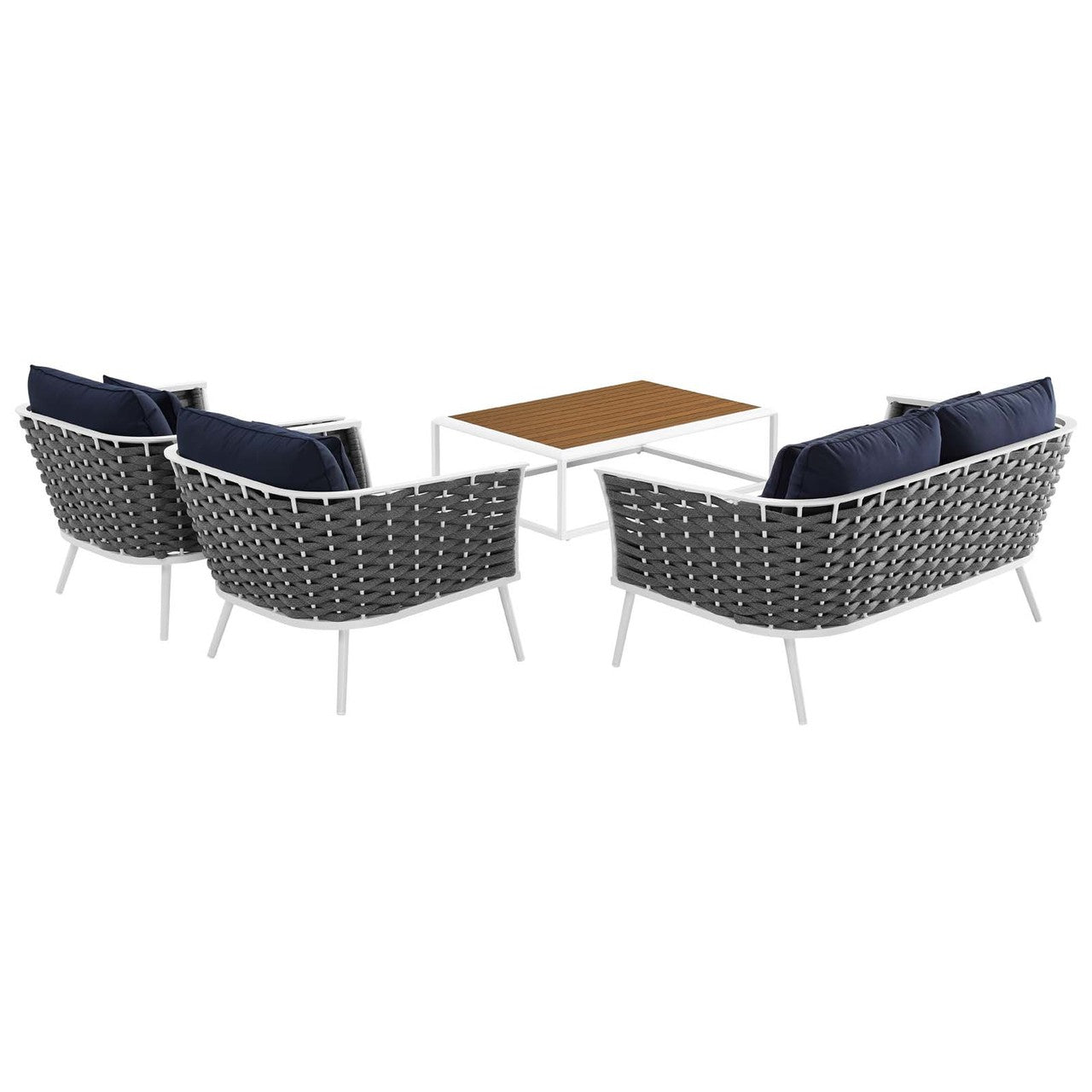 Stance 4 Piece Outdoor Patio Aluminum Sectional Sofa Set, Fabric Aluminium, White Navy 15347