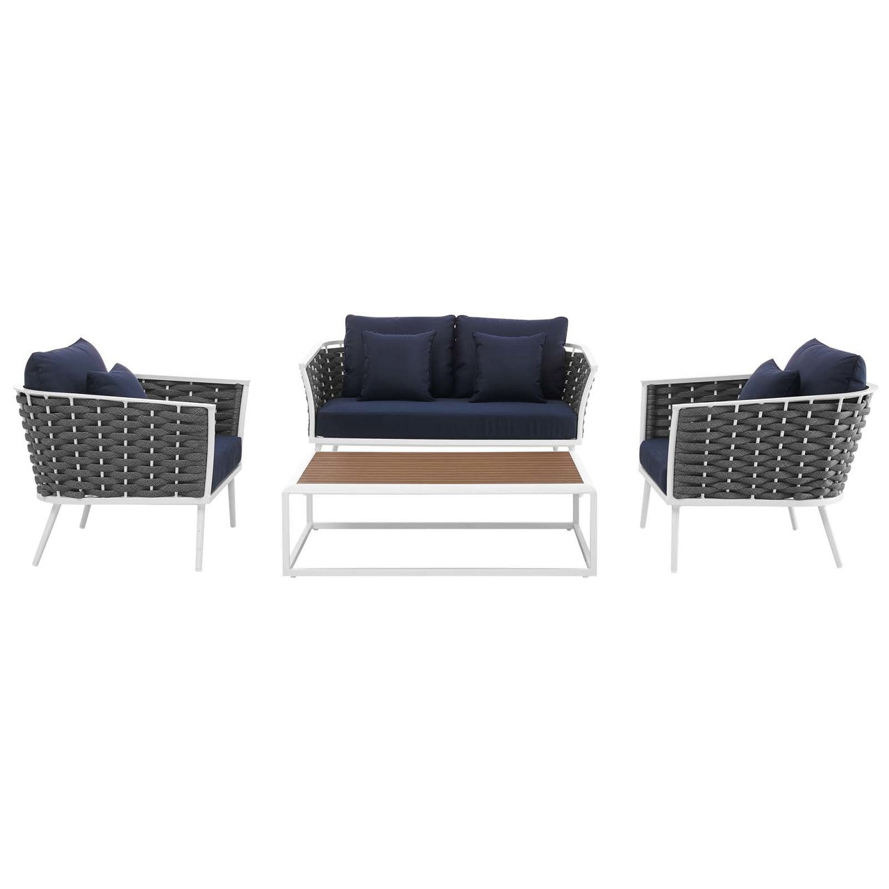Stance 4 Piece Outdoor Patio Aluminum Sectional Sofa Set, Fabric Aluminium, White Navy 15347