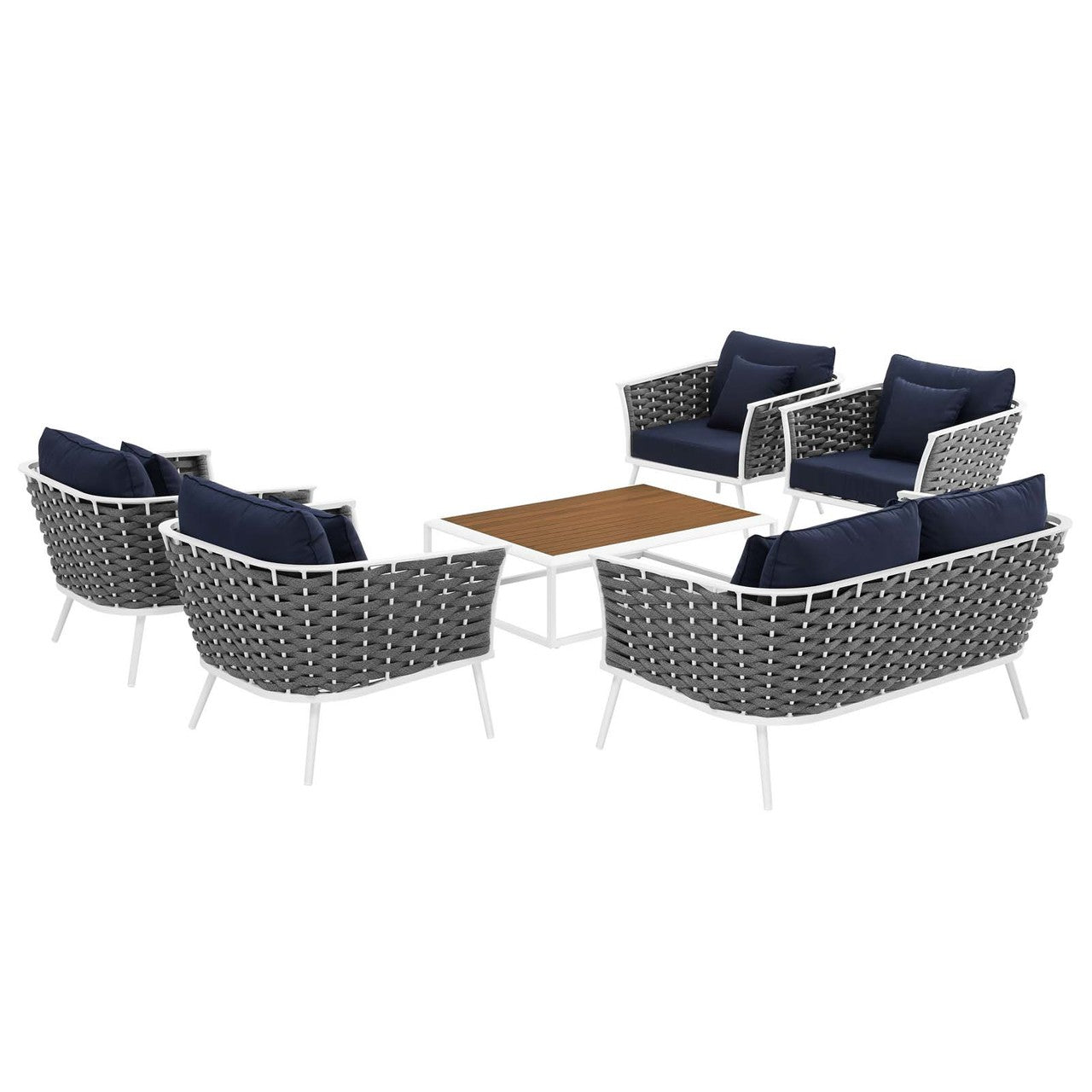 Stance 6 Piece Outdoor Patio Aluminum Sectional Sofa Set, Fabric Aluminium, White Navy 15349
