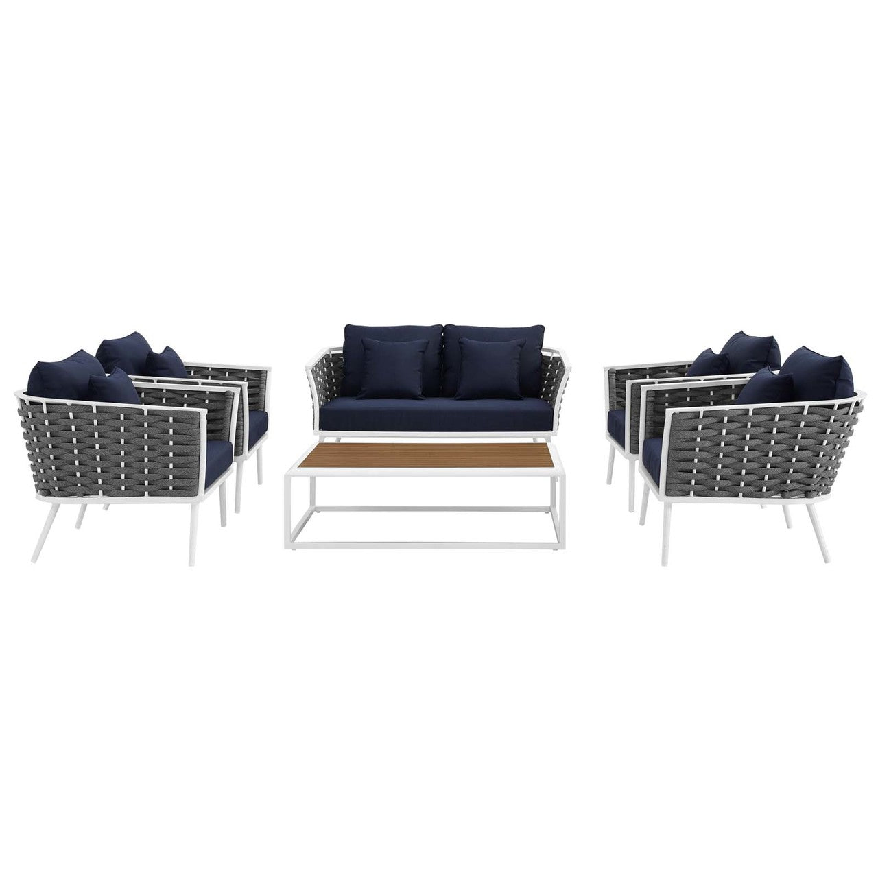 Stance 6 Piece Outdoor Patio Aluminum Sectional Sofa Set, Fabric Aluminium, White Navy 15349