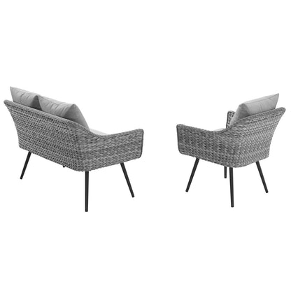 Endeavor 2 Piece Outdoor Patio Wicker Rattan Sectional Sofa Set, Aluminum Fabric Wicker Rattan, Grey Gray, 17285