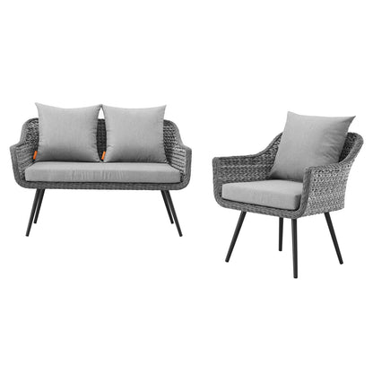 Endeavor 2 Piece Outdoor Patio Wicker Rattan Sectional Sofa Set, Aluminum Fabric Wicker Rattan, Grey Gray, 17285