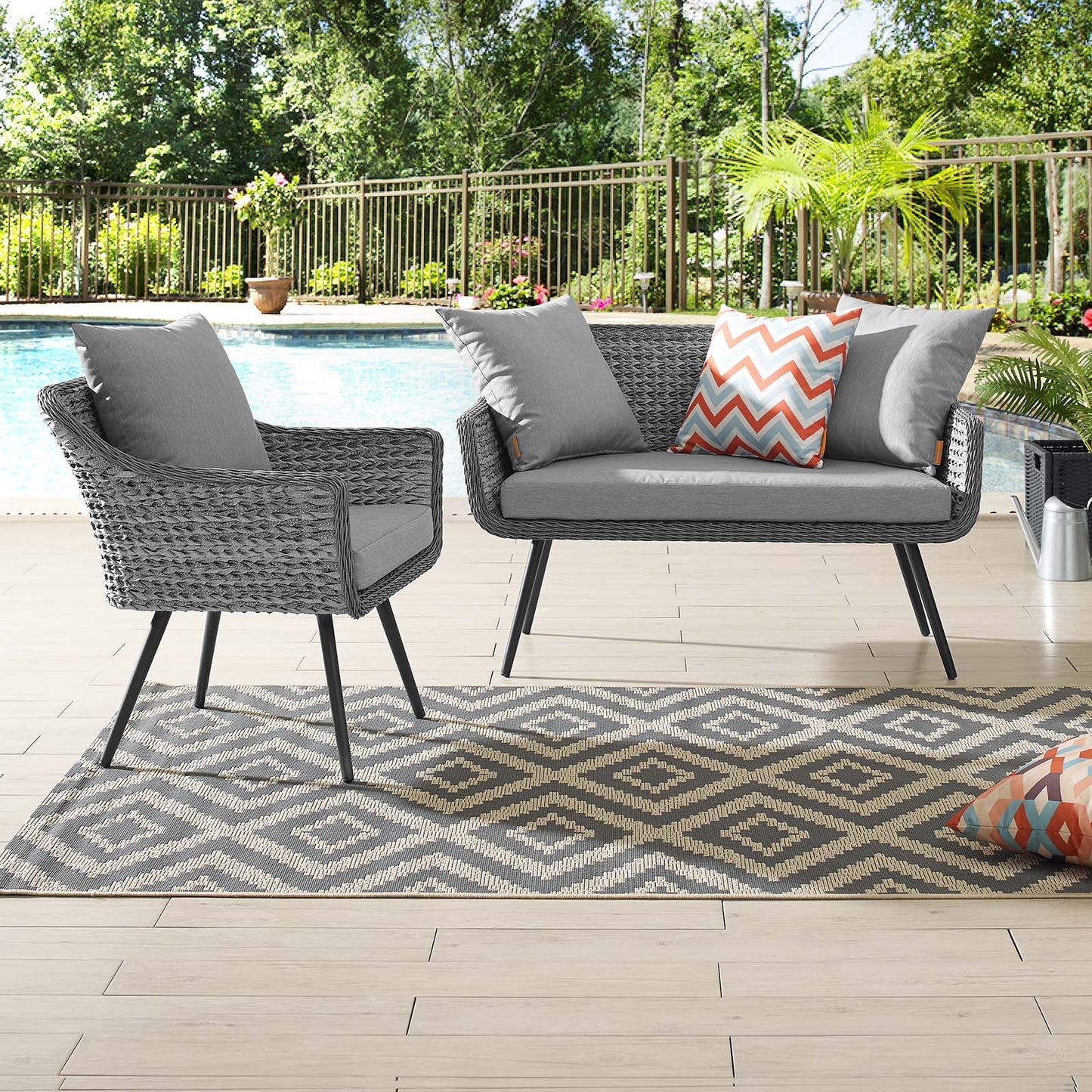 Endeavor 2 Piece Outdoor Patio Wicker Rattan Sectional Sofa Set, Aluminum Fabric Wicker Rattan, Grey Gray, 17285