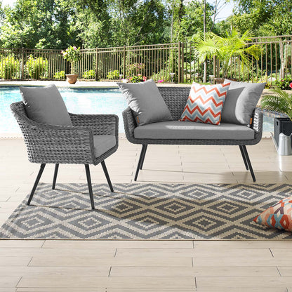 Endeavor 2 Piece Outdoor Patio Wicker Rattan Sectional Sofa Set, Aluminum Fabric Wicker Rattan, Grey Gray, 17285