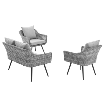 Endeavor 3 Piece Outdoor Patio Wicker Rattan Sectional Sofa Set, Aluminum Fabric Wicker Rattan, Grey Gray, 17988
