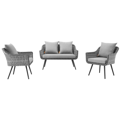 Endeavor 3 Piece Outdoor Patio Wicker Rattan Sectional Sofa Set, Aluminum Fabric Wicker Rattan, Grey Gray, 17988