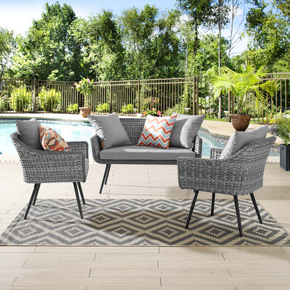Endeavor 3 Piece Outdoor Patio Wicker Rattan Sectional Sofa Set, Aluminum Fabric Wicker Rattan, Grey Gray, 17988