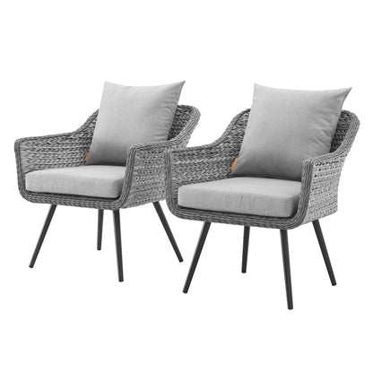Endeavor Armchair Outdoor Patio Wicker Rattan Set of 2, Fabric Rattan Wicker, Grey Gray, 17286