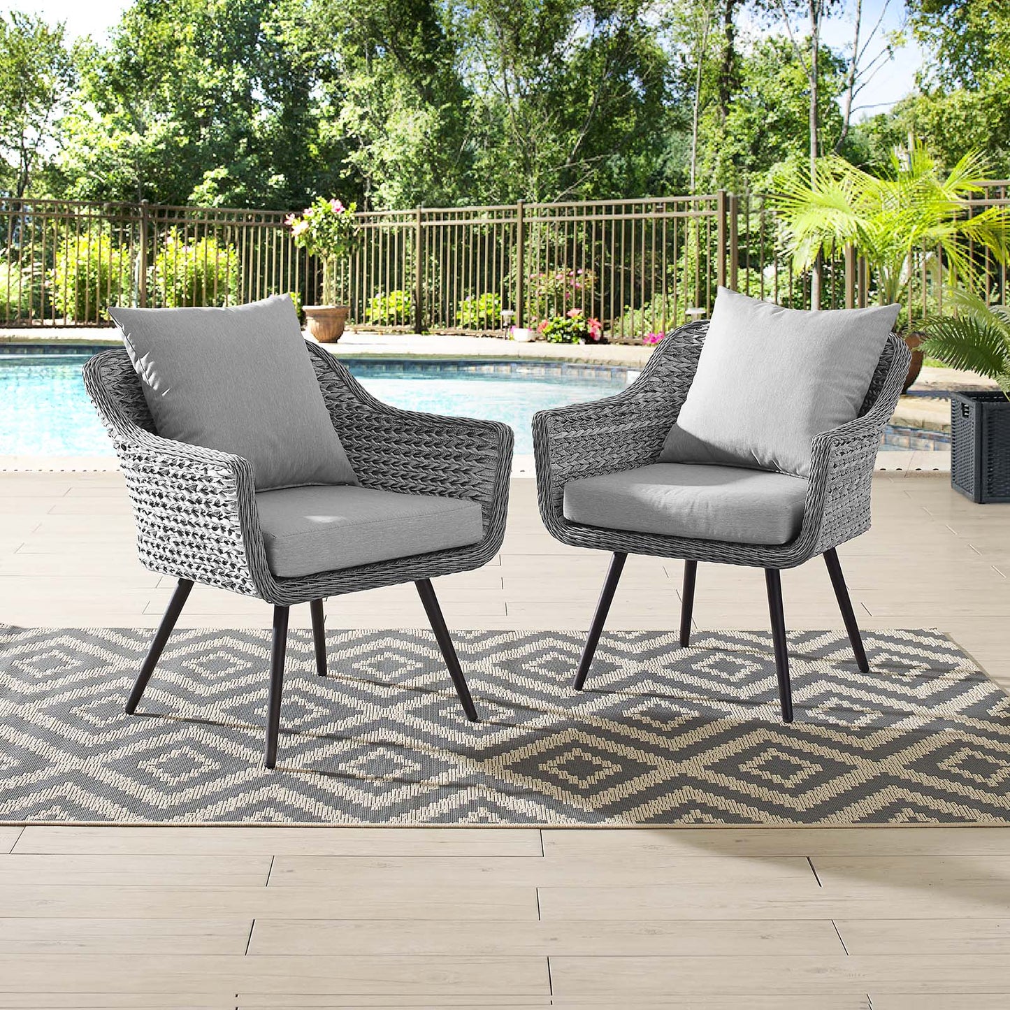 Endeavor Armchair Outdoor Patio Wicker Rattan Set of 2, Fabric Rattan Wicker, Grey Gray, 17286