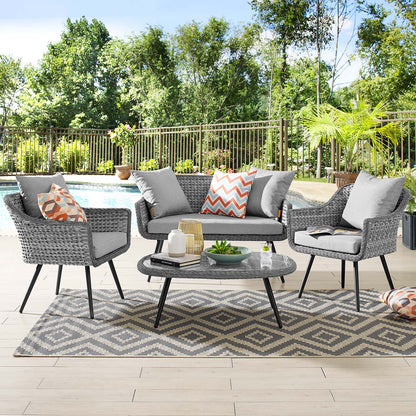 Endeavor 4 Piece Outdoor Patio Wicker Rattan Sectional Sofa Set, Aluminum Fabric Wicker Rattan, Grey Gray, 17287