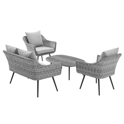 Endeavor 4 Piece Outdoor Patio Wicker Rattan Sectional Sofa Set, Aluminum Fabric Wicker Rattan, Grey Gray, 17287