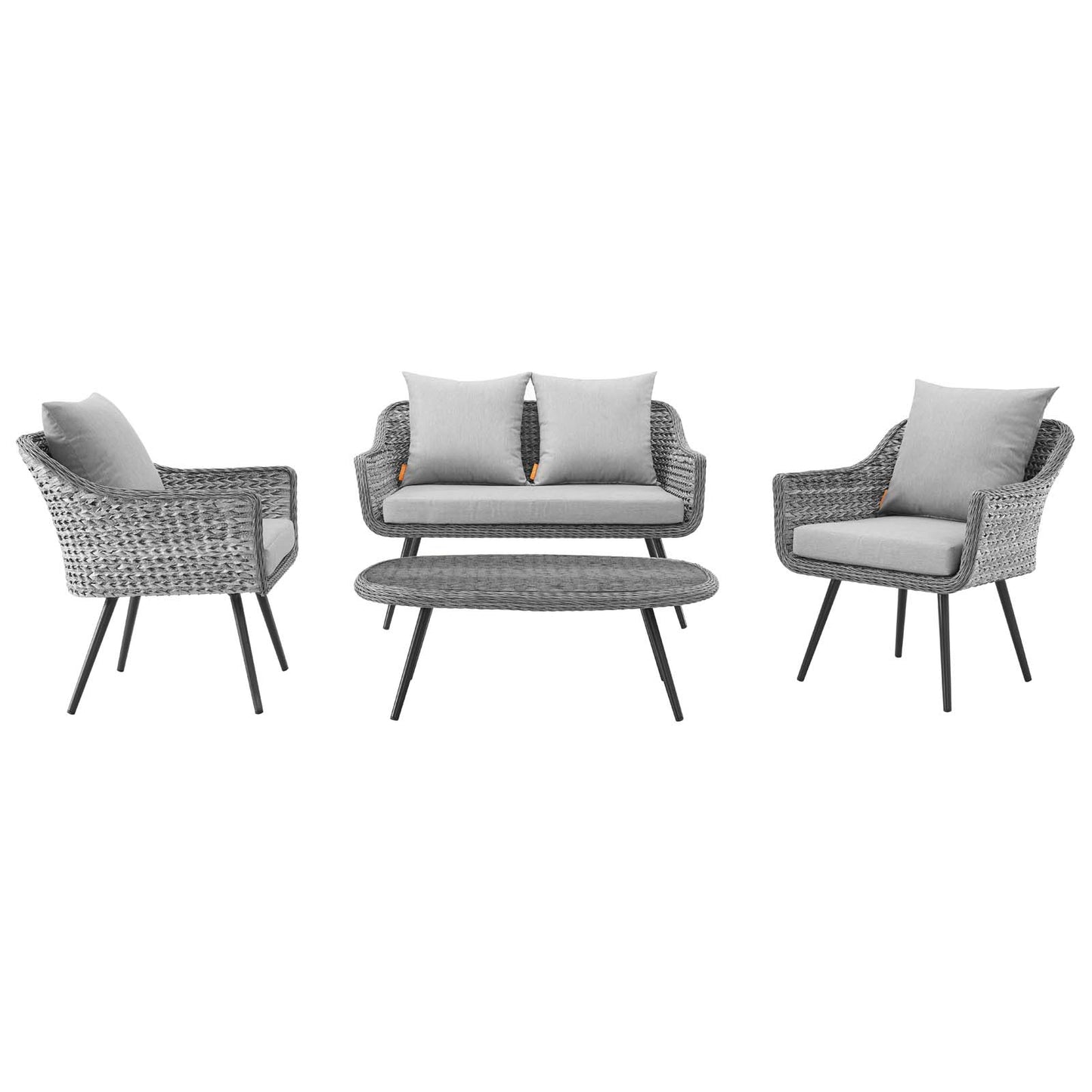 Endeavor 4 Piece Outdoor Patio Wicker Rattan Sectional Sofa Set, Aluminum Fabric Wicker Rattan, Grey Gray, 17287