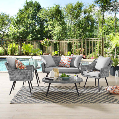 Endeavor 5 Piece Outdoor Patio Wicker Rattan Sectional Sofa Set, Aluminum Fabric Wicker Rattan, Grey Gray, 17288