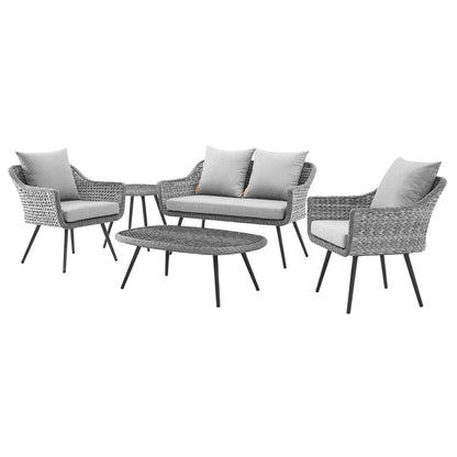 Endeavor 5 Piece Outdoor Patio Wicker Rattan Sectional Sofa Set, Aluminum Fabric Wicker Rattan, Grey Gray, 17288