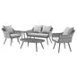 Endeavor 5 Piece Outdoor Patio Wicker Rattan Sectional Sofa Set, Aluminum Fabric Wicker Rattan, Grey Gray, 17288