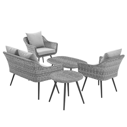 Endeavor 5 Piece Outdoor Patio Wicker Rattan Sectional Sofa Set, Aluminum Fabric Wicker Rattan, Grey Gray, 17288