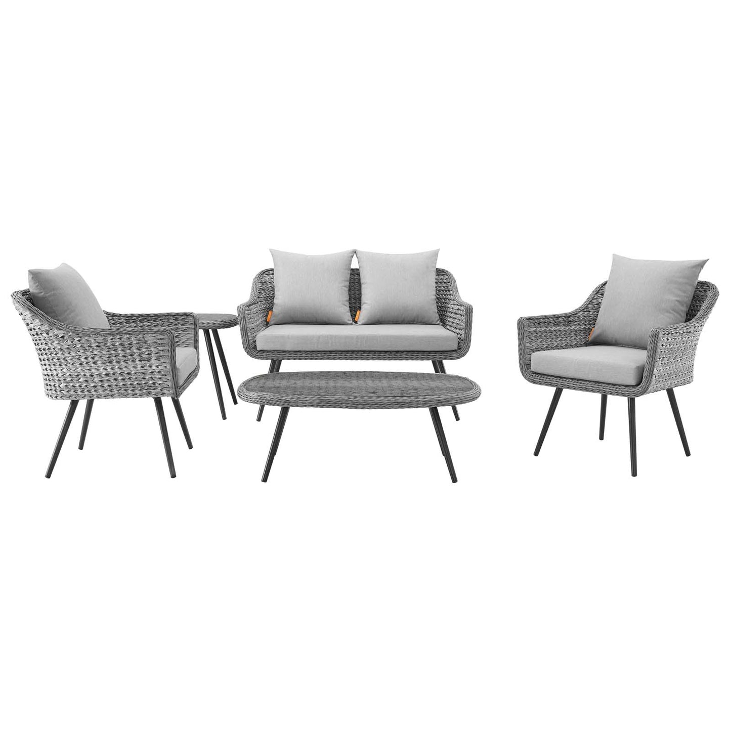 Endeavor 5 Piece Outdoor Patio Wicker Rattan Sectional Sofa Set, Aluminum Fabric Wicker Rattan, Grey Gray, 17288