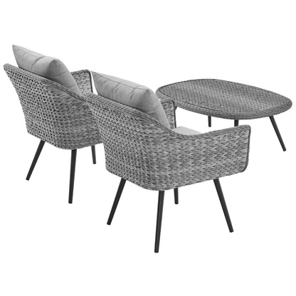 Endeavor 3 Piece Outdoor Patio Wicker Rattan Sectional Sofa Set, Aluminum Fabric Wicker Rattan, Grey Gray, 17289