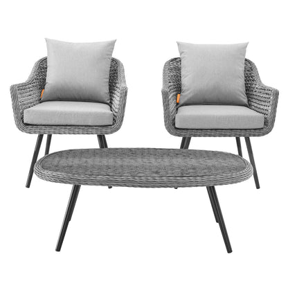 Endeavor 3 Piece Outdoor Patio Wicker Rattan Sectional Sofa Set, Aluminum Fabric Wicker Rattan, Grey Gray, 17289
