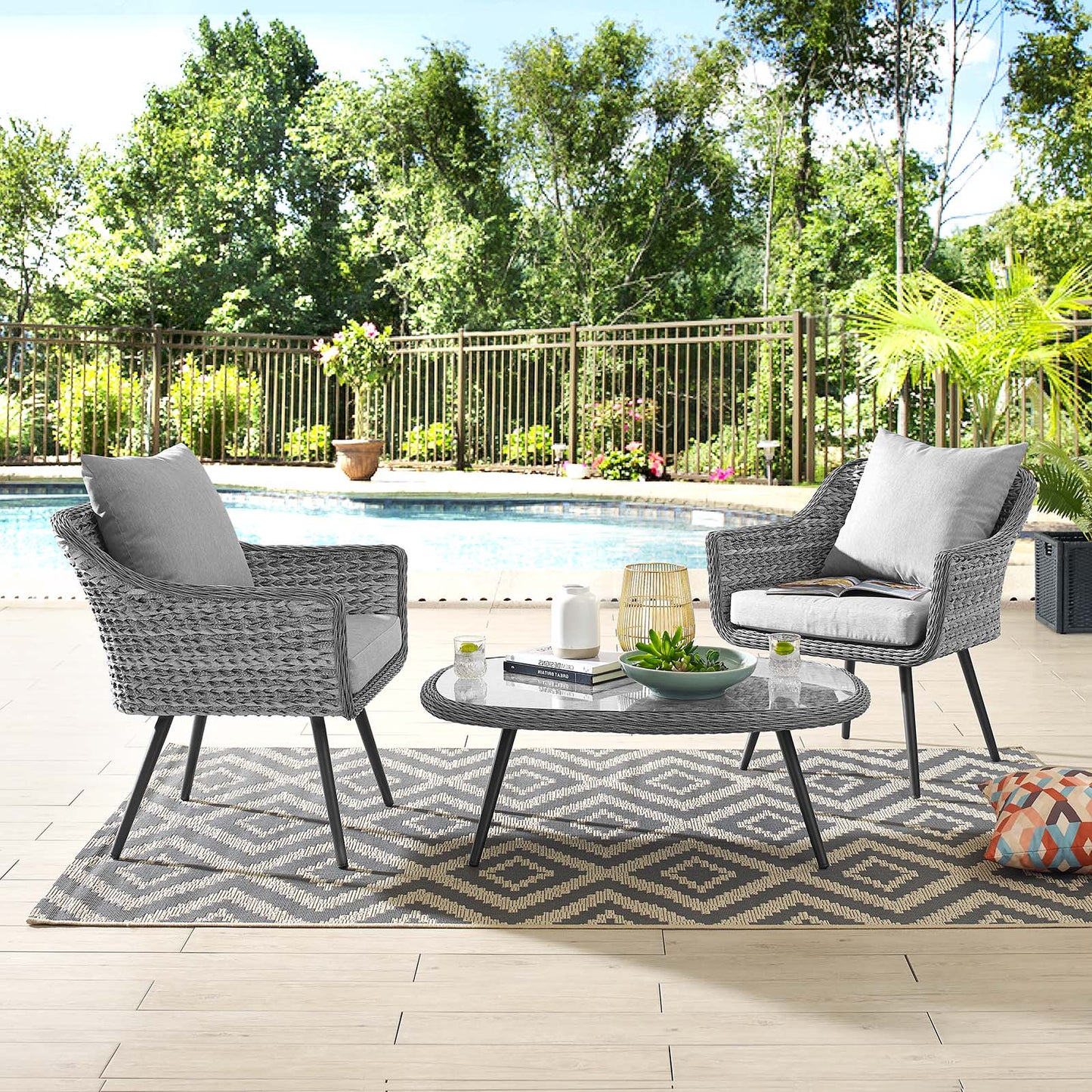 Endeavor 3 Piece Outdoor Patio Wicker Rattan Sectional Sofa Set, Aluminum Fabric Wicker Rattan, Grey Gray, 17289