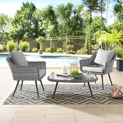 Endeavor 3 Piece Outdoor Patio Wicker Rattan Sectional Sofa Set, Aluminum Fabric Wicker Rattan, Grey Gray, 17289