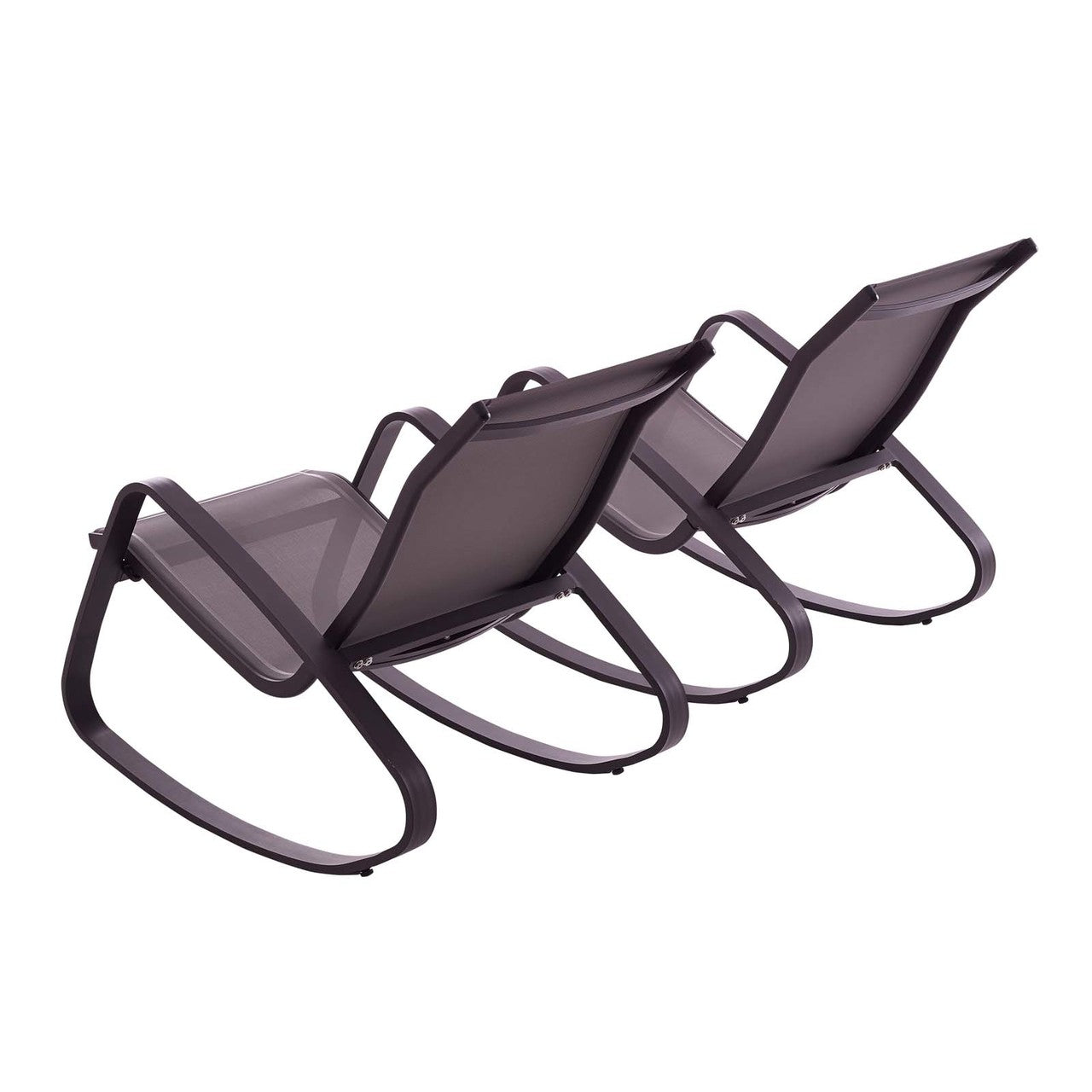 Traveler Rocking Lounge Chair Outdoor Patio Mesh Sling Set of 2, Aluminum Metal Steel, Black 15688