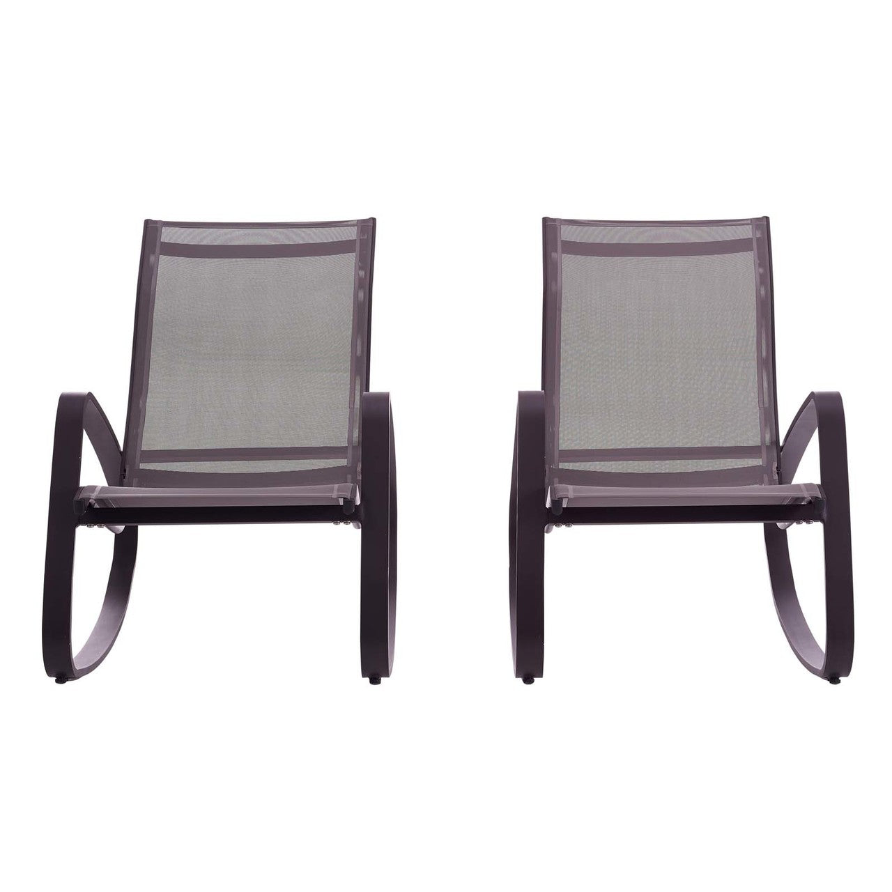 Traveler Rocking Lounge Chair Outdoor Patio Mesh Sling Set of 2, Aluminum Metal Steel, Black 15688