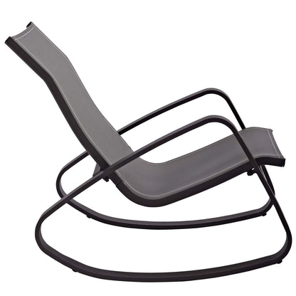Traveler Rocking Lounge Chair Outdoor Patio Mesh Sling Set of 2, Aluminum Metal Steel, Black 15688