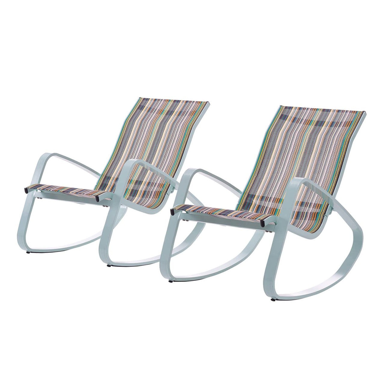 Traveler Rocking Lounge Chair Outdoor Patio Mesh Sling Set of 2, Aluminum Metal Steel, Green 15689