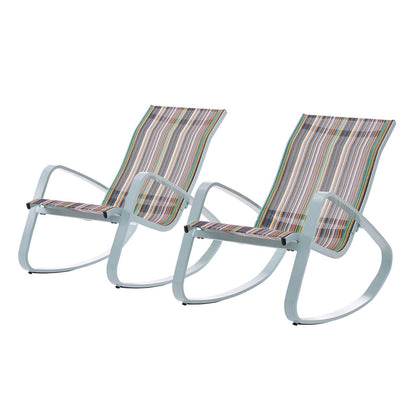 Traveler Rocking Lounge Chair Outdoor Patio Mesh Sling Set of 2, Aluminum Metal Steel, Green 15689