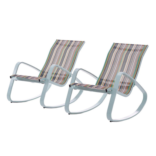 Traveler Rocking Lounge Chair Outdoor Patio Mesh Sling Set of 2, Aluminum Metal Steel, Green 15689