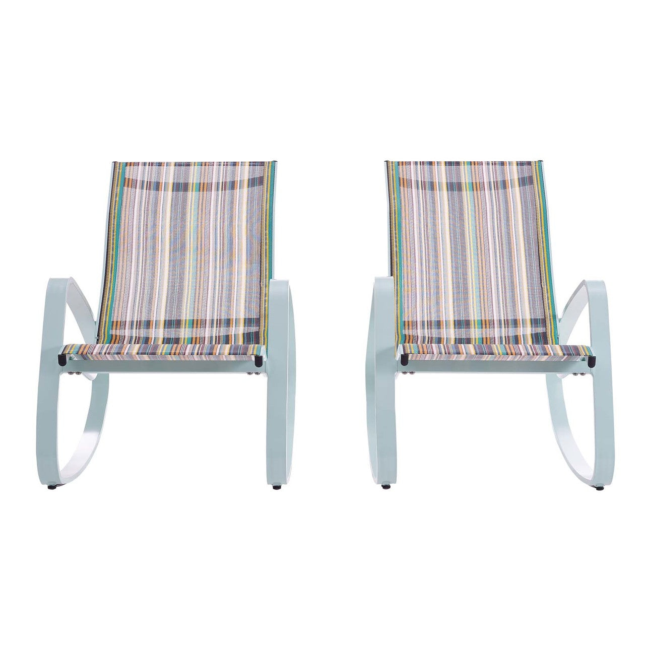 Traveler Rocking Lounge Chair Outdoor Patio Mesh Sling Set of 2, Aluminum Metal Steel, Green 15689