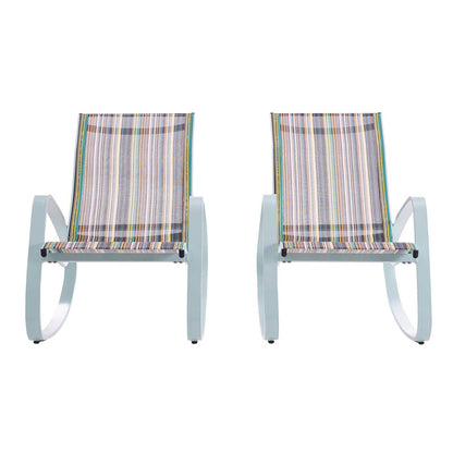 Traveler Rocking Lounge Chair Outdoor Patio Mesh Sling Set of 2, Aluminum Metal Steel, Green 15689
