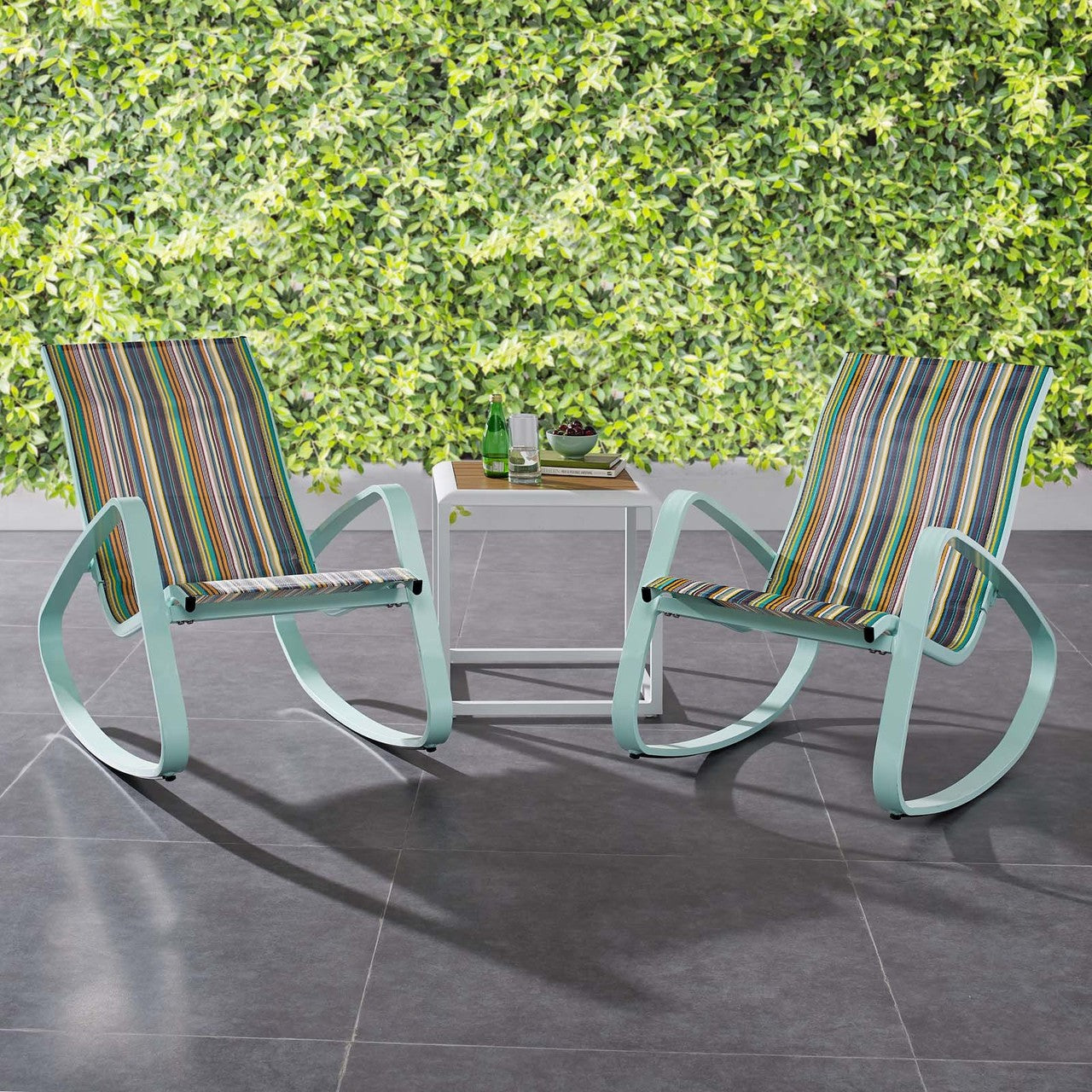 Traveler Rocking Lounge Chair Outdoor Patio Mesh Sling Set of 2, Aluminum Metal Steel, Green 15689