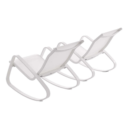 Traveler Rocking Lounge Chair Outdoor Patio Mesh Sling Set of 2, Aluminum Metal Steel, White 15690