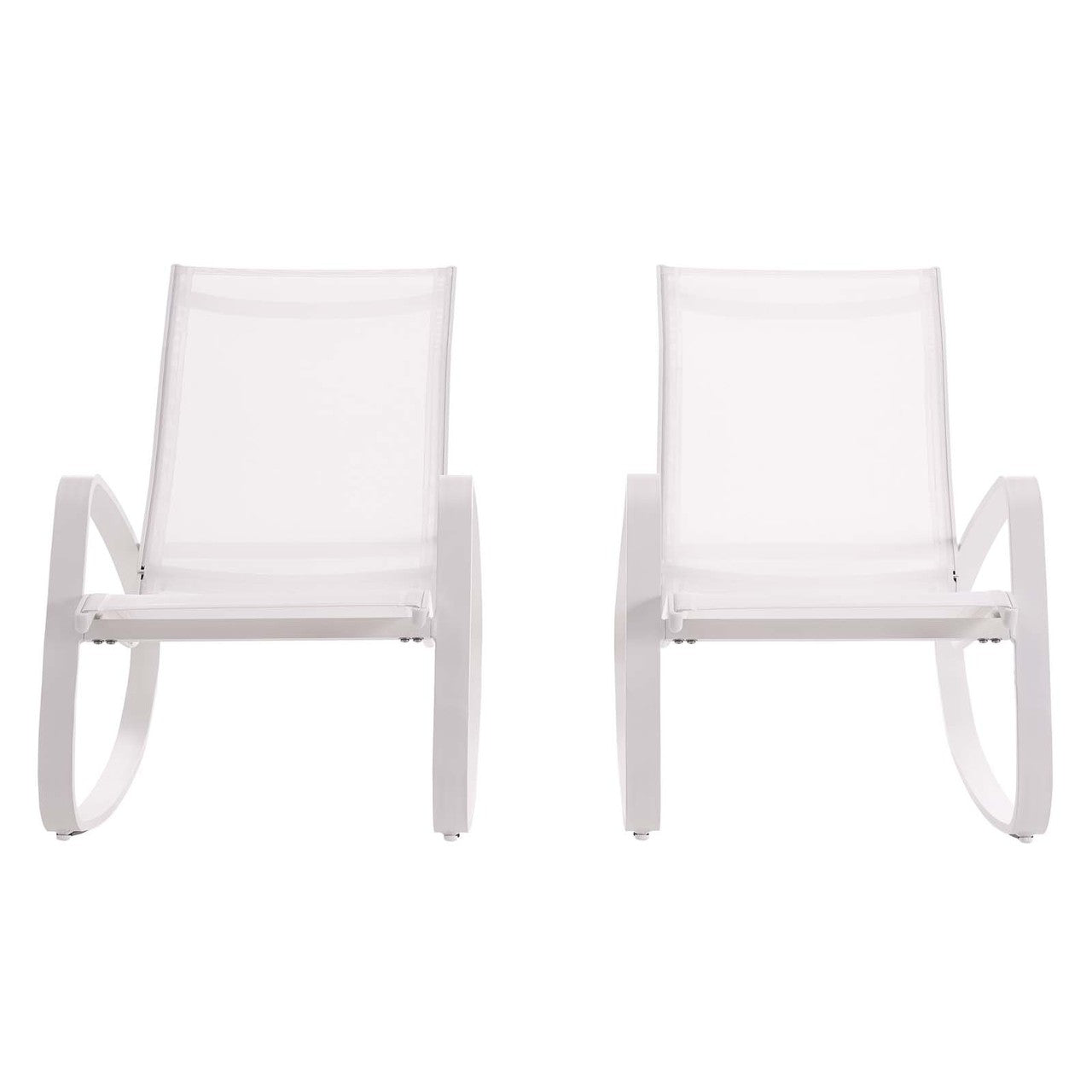 Traveler Rocking Lounge Chair Outdoor Patio Mesh Sling Set of 2, Aluminum Metal Steel, White 15690
