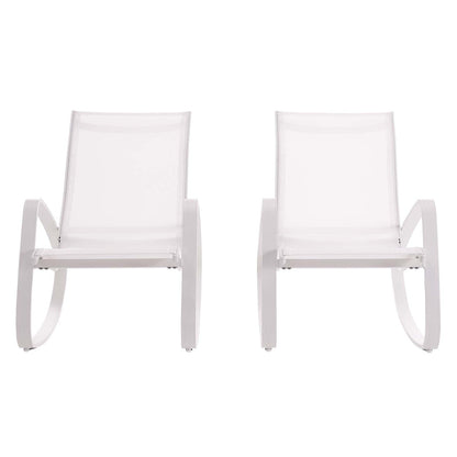 Traveler Rocking Lounge Chair Outdoor Patio Mesh Sling Set of 2, Aluminum Metal Steel, White 15690