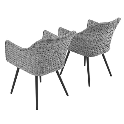 Endeavor Dining Armchair Outdoor Patio Wicker Rattan Set of 2, Rattan Wicker, Grey Gray 15691