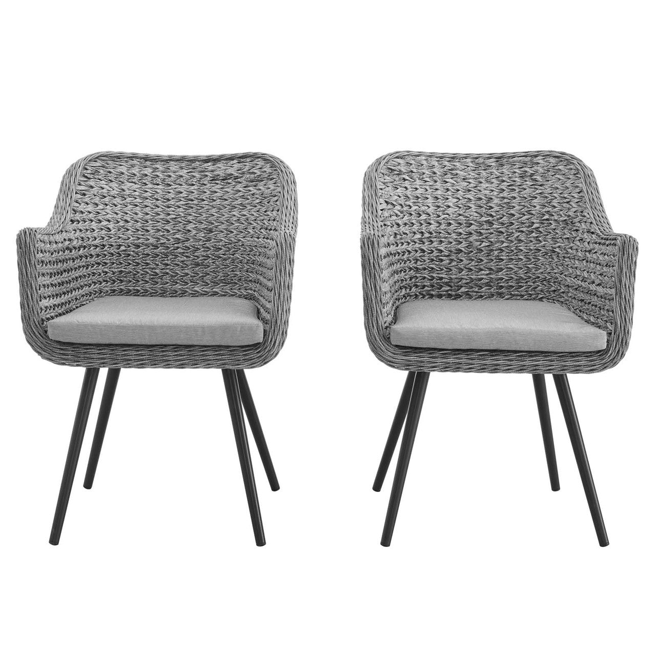 Endeavor Dining Armchair Outdoor Patio Wicker Rattan Set of 2, Rattan Wicker, Grey Gray 15691