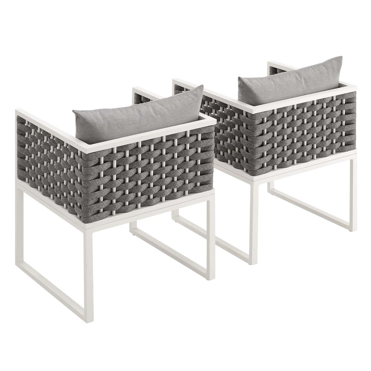 Stance Dining Armchair Outdoor Patio Aluminum Set of 2, Fabric Aluminium, White Grey Gray 15692