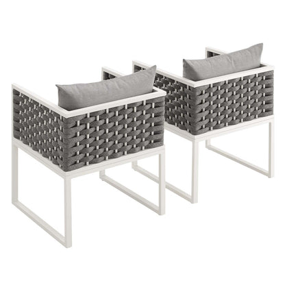 Stance Dining Armchair Outdoor Patio Aluminum Set of 2, Fabric Aluminium, White Grey Gray 15692