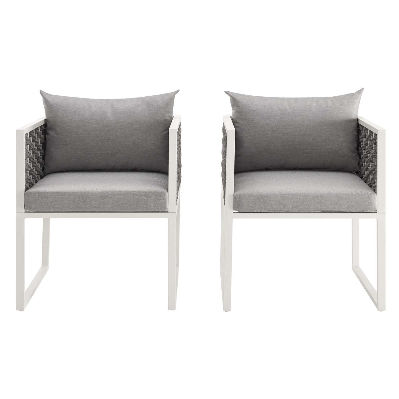 Stance Dining Armchair Outdoor Patio Aluminum Set of 2, Fabric Aluminium, White Grey Gray 15692