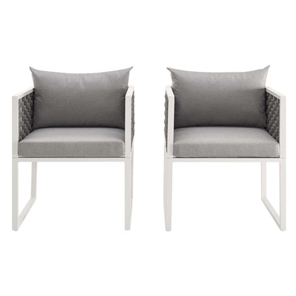 Stance Dining Armchair Outdoor Patio Aluminum Set of 2, Fabric Aluminium, White Grey Gray 15692