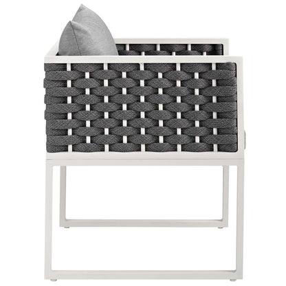 Stance Dining Armchair Outdoor Patio Aluminum Set of 2, Fabric Aluminium, White Grey Gray 15692