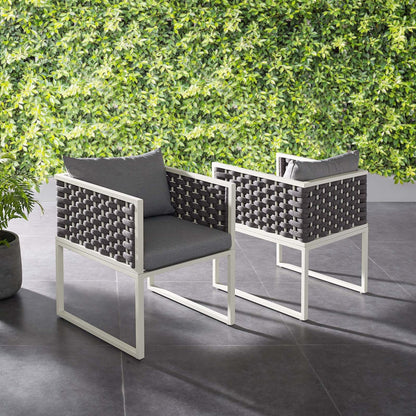 Stance Dining Armchair Outdoor Patio Aluminum Set of 2, Fabric Aluminium, White Grey Gray 15692